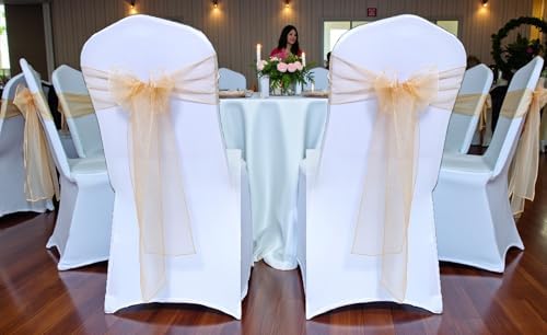 Pack of 25 Organza Chair Sashes for Wedding & Event Décor – Champagne Gold - Image 2