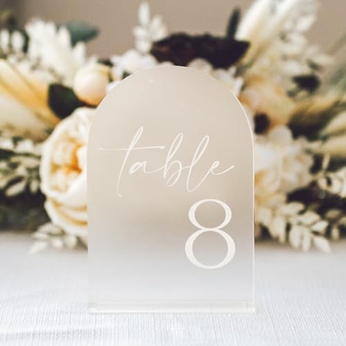 HOODO Frosted Arch Acrylic Table Numbers 1-15 with Stands, 5"x7" Acrylic Arch Signs and Holders, Frosted Table Numbers for Wedding Reception, Party, Anniversary, Event - Image 3