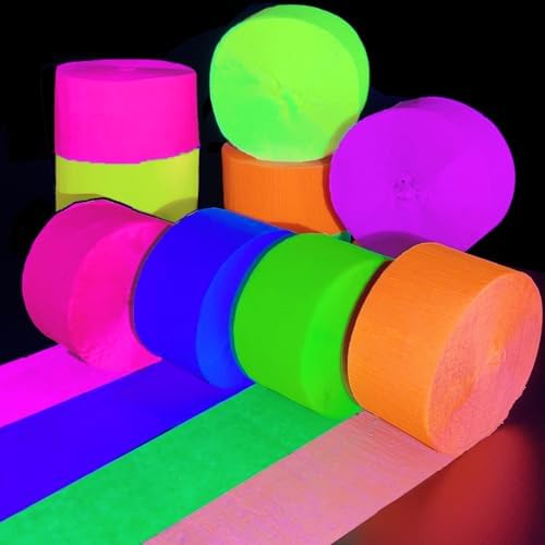 2016 feet Glow Party Neon Streamer Decorations Glow Crepe Paper Streamers UV Reactive Fluorescent Neon Paper Streamers Glow in the Dark Party Supplies and Decorations Wedding Birthday Blacklight Party by WELITTCON