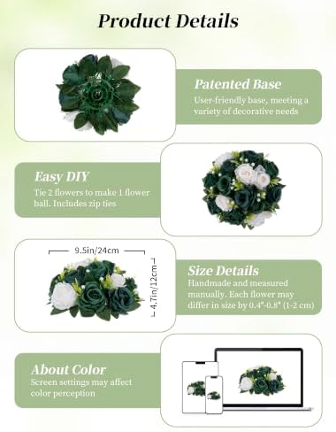 BLOSMON Green Flowers Artificial for Weddings: 10 Pcs, Fake Rose Balls - Image 5