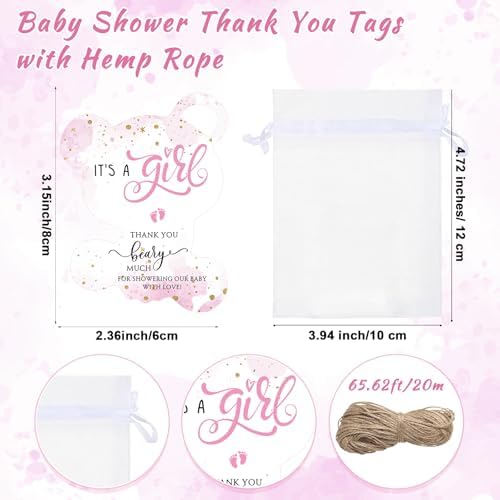 50 Sets Baby Shower Favors Shot Glasses Keychain Gifts, Bear, Pink - Image 4