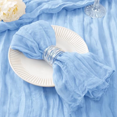 DeZerlor Baby Blue Washable Cheesecloth Napkins Set of 12 for Wedding Party by DeZerlor