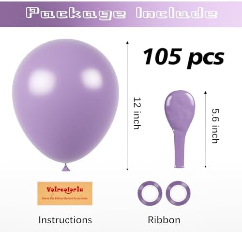 Voircoloria 105pcs Lilac Purple Party Latex Balloons, 12inch - Image 2