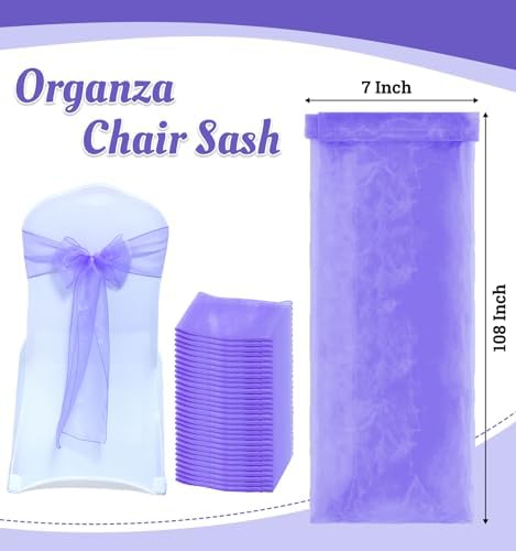 MDS Pack of 125 Organza Chair Sashes for Wedding & Event Décor – Lavander - Image 3