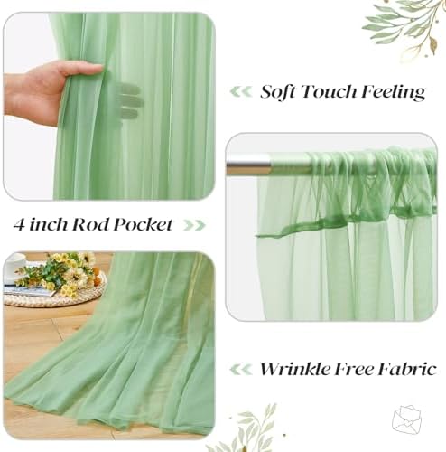 10ft x 8ft Green Backdrop Curtain with Lights String for Parties, Sheer Tulle Wedding Photo Backdrops Drapes for Baby Shower Birthday Party Decorations Background for Photography - Image 4