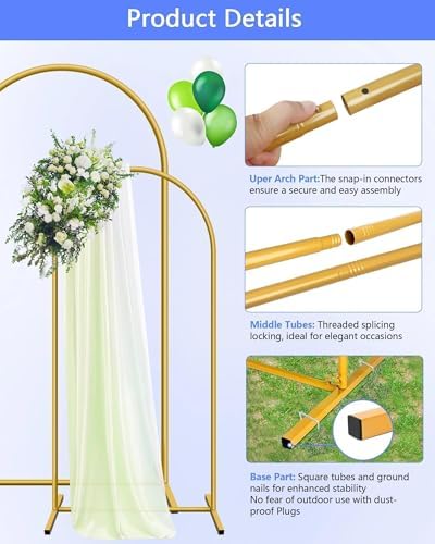 HEMMOTOP Metal Arch Backdrop Stand Set, Gold, 7.2ft and 6ft, 2-Pack - Image 5