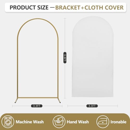 Arch Backdrop Stand and Cover Set, Metal Balloon Arch Backdrop 6.6ft, Gold Arched Stand Frame for Wedding, Parties,Birthday, Backdrop Decorations (White,6.6ft) - Image 2