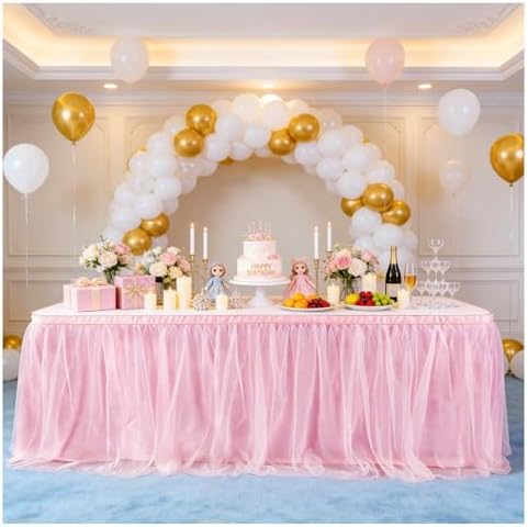 THARAHT Tulle Table Skirt 6FT 180CM Long for Rectangle Tables Round Tables Ruffle Desk Skirt for Princess Girls Birthday Party Cake Dessert Decorations Table Skirt - Image 5