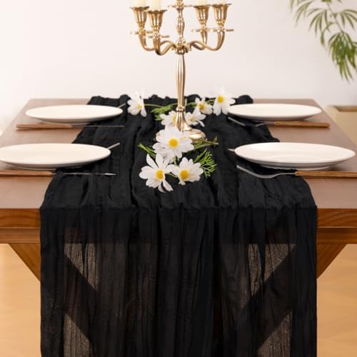 Black Table Runner Halloween Fall Cheesecloth Wedding Birthday Party Decor - Image 5