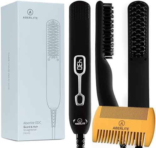 Aberlite EDC - Men's Professional Heated Beard Straightening Brush and Grooming Tool (for 0.5 inch plus Beards) (Black) by Aberlite