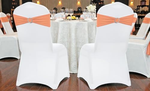 MDS Pack of 10 Spandex Chair Sashes for Wedding Party & Event – Peach - Image 6