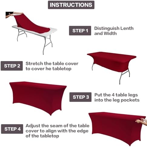 IVAPUPU 6FT Table Cloth for Rectangular Spandex Burgundy Table Cover - Image 4