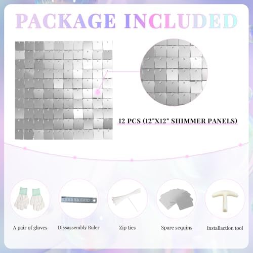 Shimmer Wall Backdrop Silver Wall Panels 12Pcs Square Sequin Shimmer Wall Backdrop Decoration for Birthday Party,Wedding, Anniversary - Image 4