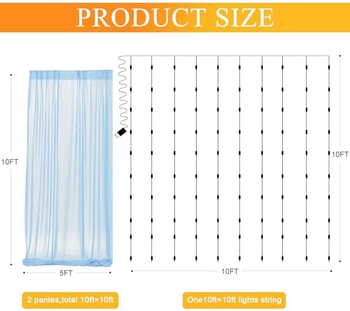 Tulle Backdrop Curtain with Lights Baby Blue 10x10ft Sheer Curtain Backdrop - Image 2