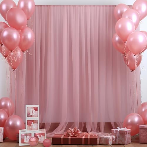 20ft X 10ft Dusty Rose Tulle Backdrop Curtain for Parites, Sheer Backdrop Curtains Fabric Drapes for Wedding Ceremony Arch Party Stage Decorations - Image 2