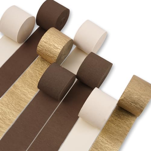 PartyWoo Brown Crepe Paper 8pcs 656 FT Gold Sand White Streamers by PartyWoo