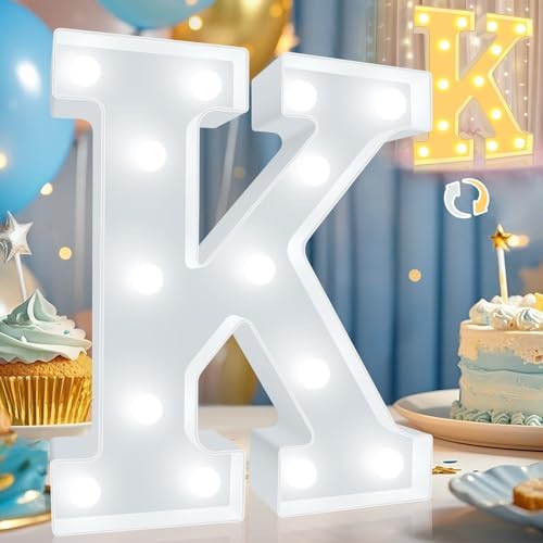 Pooqla LED Marquee Letter Lights, Warm White and Cool White Decorative Lighted Letters, Light Up Alphabet Letters for Boys Girls, Party, Wedding, Bar, Night Light, Birthday Decoration, Letter K by Pooqla