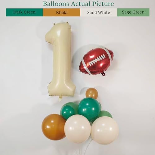 First Year Down Football Balloon Arch Kit – 1st Birthday Football Decorations with Number 1 Balloon, Football Foil Balloons & Green Brown Balloon Garland for Baby Boy Birthday Party (139PCS) - Image 3