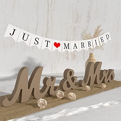 VIOPVERY Wooden Mr & Mrs Wedding Sign with Just Married Banner,Wood Color by VIOPVERY