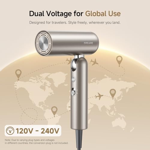 Dreame Pocket Pro Hair Dryer, Dual Voltage Travel Blow Dryer with Diffuser, 1300W Professional HighSpeed Ionic Hair Blower, Fast Drying, Low Noise, Lightweight, No Heat Damage, Global Travel 120V/240V - Image 4