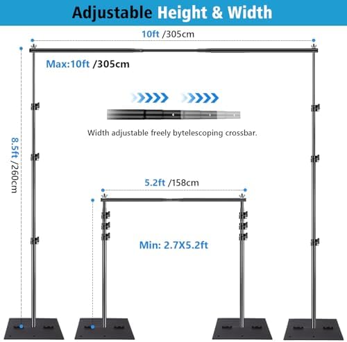SLOW DOLPHIN Heavy Duty Backdrop Stand10ft x 8.5ft Adjustable Background Support System Kit with Steel Base for Photography, Photo Backdrop Stand for Parties Birthday, Photo Booth Video Studio - Image 4