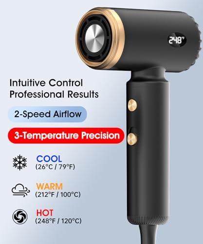 Travel Hair Dryer, Dual Voltage Mini Ionic Blow Dryer for Fast Drying, Compact Lightweight Hair Dryer with Magnetic Diffuser for Home & Travel, Portable Hairdryer International 110-240V (Black) - Image 4