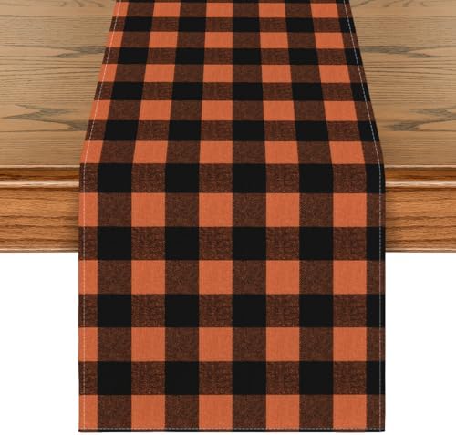 Artoid Mode Orange and Black Buffalo Check Summer Table Runner 13x72 Inch by ArtoidMode