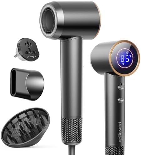 Dual Voltage Travel Hair Dryer with Diffuser, High-Speed Ionic Blow Dryer for Women, Fast Drying, Low Noise, Lightweight, No Heat Damage, European Travel 110V-120V/220V-240V by Follow