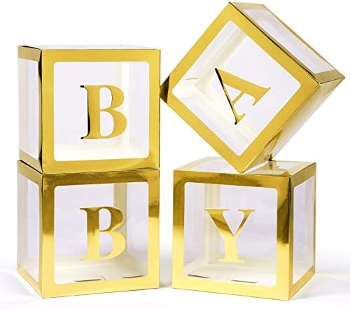 Voircoloria Baby Boxes with Letters, Gold, 4 Transparent Balloon Boxes by Voircoloria
