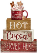 Moucuny 4 Pcs Christmas Table Decor for Home Kitchen, Wooden Coffee Cocoa by Moucuny