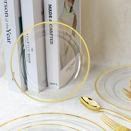 I00000 60 Pcs Clear Gold Plastic Plates, Premium Disposable Party Plates - Image 4