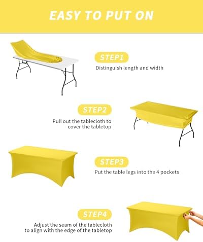 Fixwal 2 Pack 6FT Yellow Tablecloth Rectangle Spandex Fitted Table Cover - Image 5