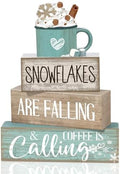 Moucuny 4 Pcs Wooden Block Signs Farmhouse Table Decor Winter Coffee Cup by Moucuny