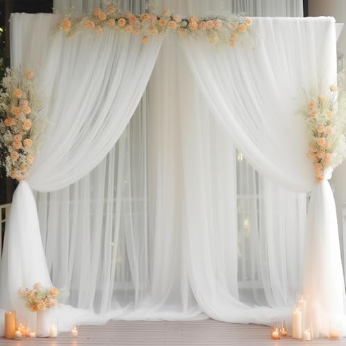 20ft X 10ft White Tulle Backdrop Curtain for Parites, Sheer Backdrop Curtains Fabric Drapes for Wedding Ceremony Arch Party Stage Decorations by Partisky