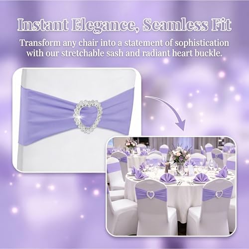 150 Pieces Chair Sashes & Bows - Stretch Spandex Chair Cover Band with Buckle for Wedding, Hotel Banquet, Birthday Party & Home Bulk Decorations (Purple) - Image 3