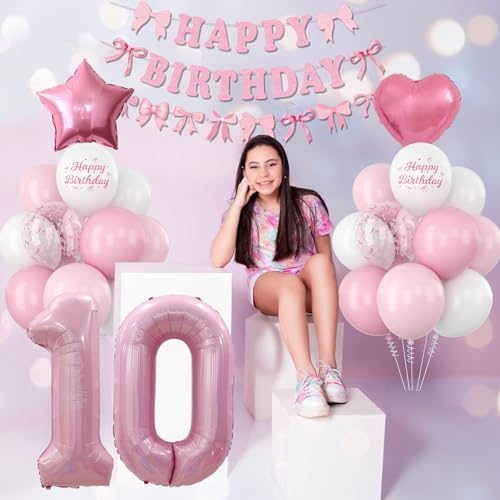 10th Birthday Decorations Girls Pink Number 10 Balloon Bow Coquette Party - Image 5