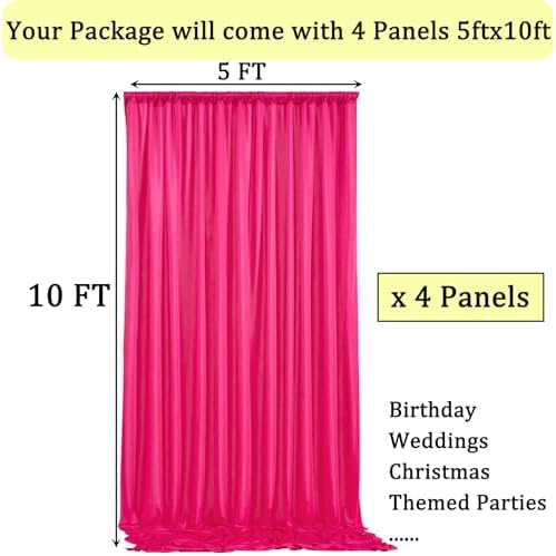 20ftx10ft Wrinkle Free Fuchsia Backdrop Curtains for Parties, Thick Polyester Hot Pink Photo Backdrop Drapes 4 Panels 5x10ft for Weddings Birthday Photography Background Curtains - Image 5