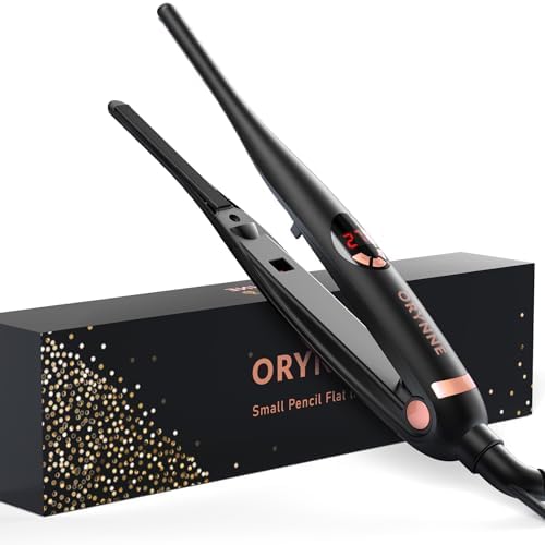 ORYNNE 3/10'' Small Flat Irons for Short Hair Pixie Cut, 5s Ultra Fast Heat Up Tiny Pencil Flat Iron, Ionic Mini Edge Flat Iron, Skinny Thin Straightener Champagne Gold by ORYNNE