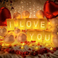 I Love You Light Up Letters, with Tea Lights Candles, Rose Petals, Pearlescent Foil Balloons - Luminary Paper Bags, Anniversary Decorations and Valentines' Day Decorations for Your Loved One by Peledic