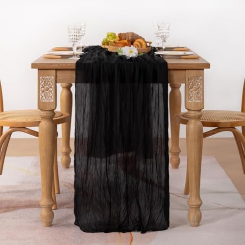 Black Table Runner Halloween Fall Cheesecloth Table Runner Gothic Decor - Image 4