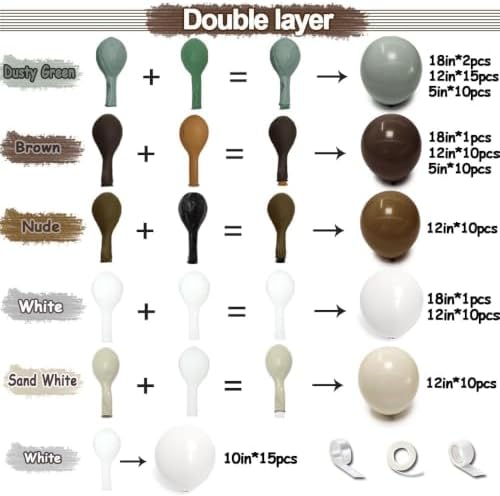 Dusty Green Nude Balloon Arch Double Stuffed Sage Green Brown Beige White Sand Cream Balloon Garland Kit for Neutral Baby Shower Birthday Wedding Woodland Wild One Dinosaur Fall Boho Party Decor - Image 3