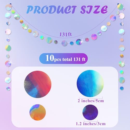 Outus 10 Pieces Laser Silver Round Dots Garland Party Hanging Decor - Image 2