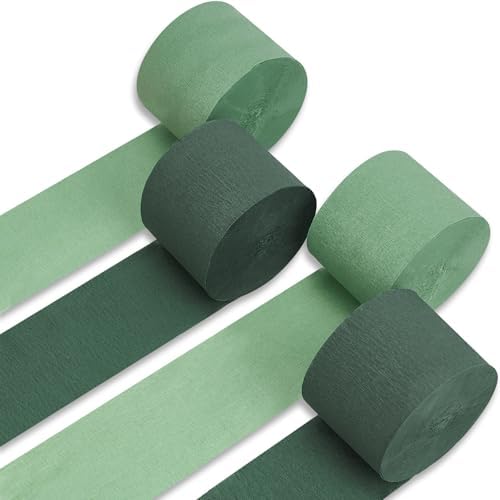PartyWoo Dark Green Crepe Paper 4pcs 328 FT Emerald Sage Green Streamers by PartyWoo