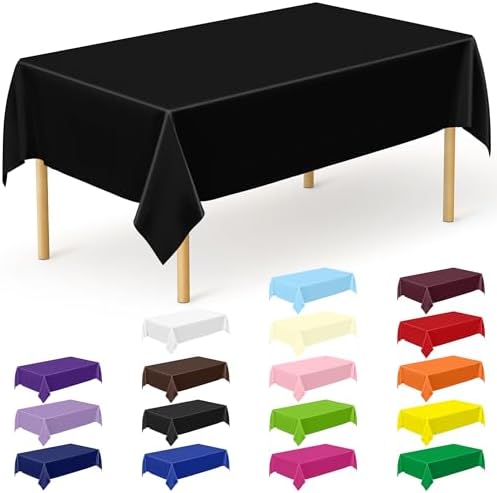 QZYL 12 PCS Table Cloth Rectangle, Black Picnic Table Cover with Bench Covers, 54 X 108 in Disposable Christmas Table Cloth Rectangle Table for Camping Birthdays Weddings Parties by QZYL