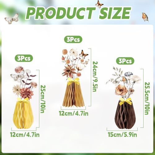 SUNBEAUTY Boho Flower Table Decoration 9Pcs Brown Floral Honeycomb Centerpieces Natural Party Decorations Paper Flower Table Decor for Home Rustic Wedding Baby Shower Neutral Birthday Party Supplies - Image 3