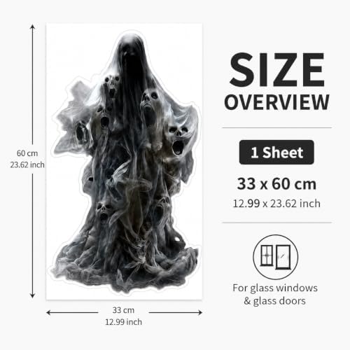 Halloween Ghost Window Clings Decorations Spooky Ghost Window Stickers Scary Glass Window Sticker Decals for Home Office Classroom Party Haunted House Seasonal Window Decor 1 Sheet - Image 2