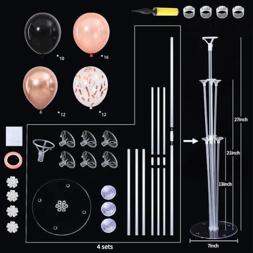 4 Sets Rose Gold and Black Balloons Stand for Table - Image 4