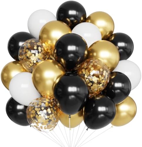 Hiquaty Black and Gold Balloons,50pcs 12 Inch Black White Gold Balloons by Hiquaty