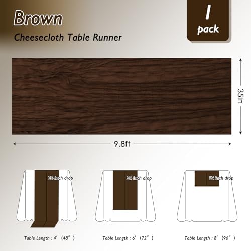 1 Pack Brown Cheesecloth Table Runner 120 Inch Boho Wedding Decor - Image 2