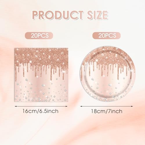 40PCS Rose Gold Happy Birthday Party Decorations , Rose Gold Diamond Theme Party Supplies Happy Birthday Tableware Includes Plates and Napkins for Women Girls‘13th 16th 18th 21st 30th - Image 2